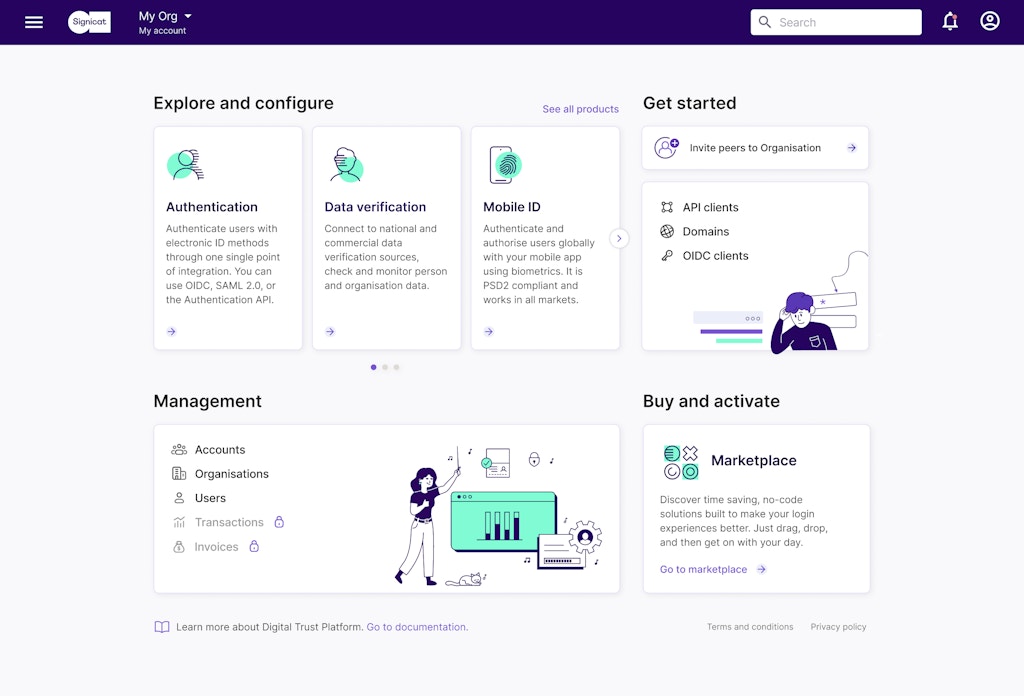 Screenshot of the Signicat developer dashboard.